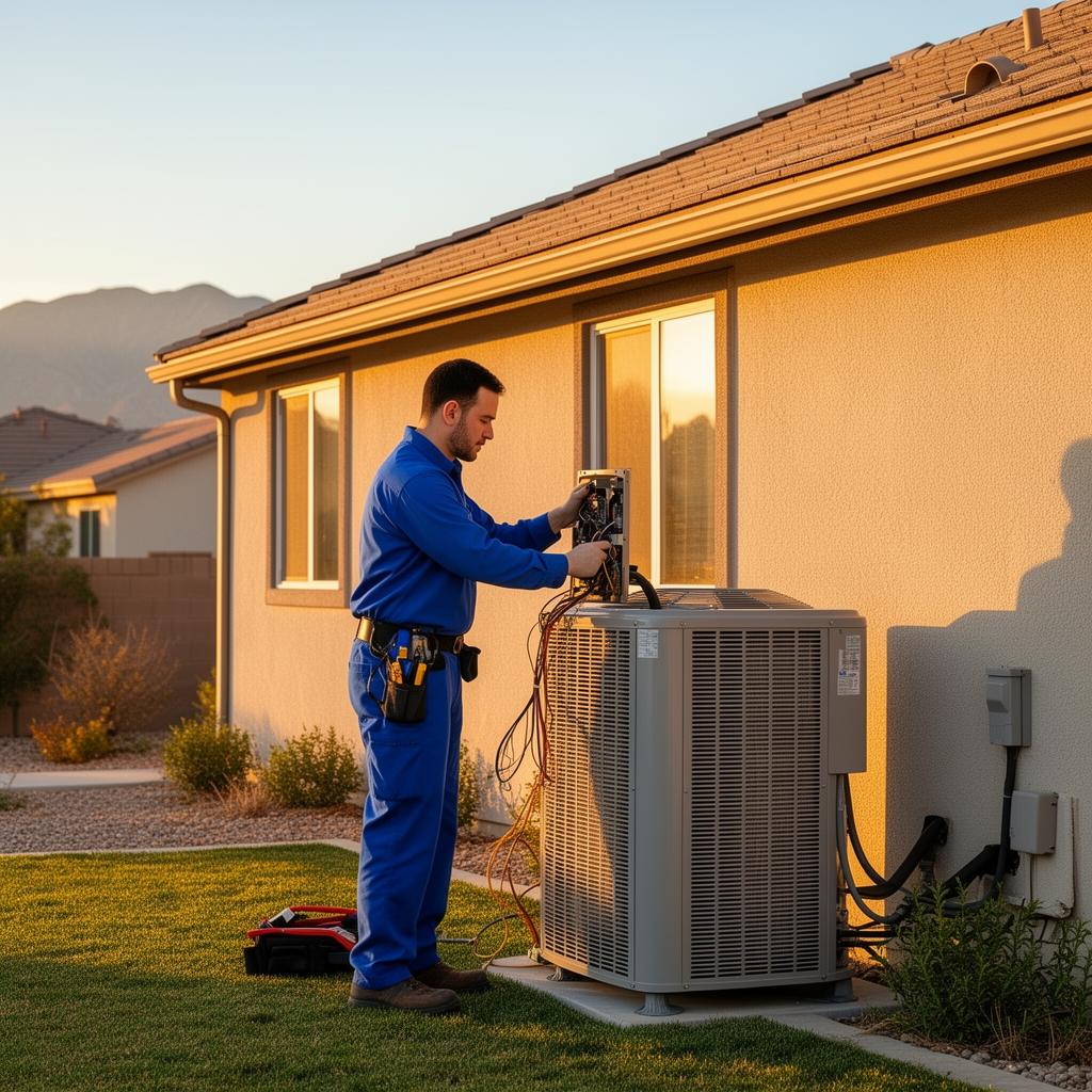 HVAC technician installing an air conditioning unit